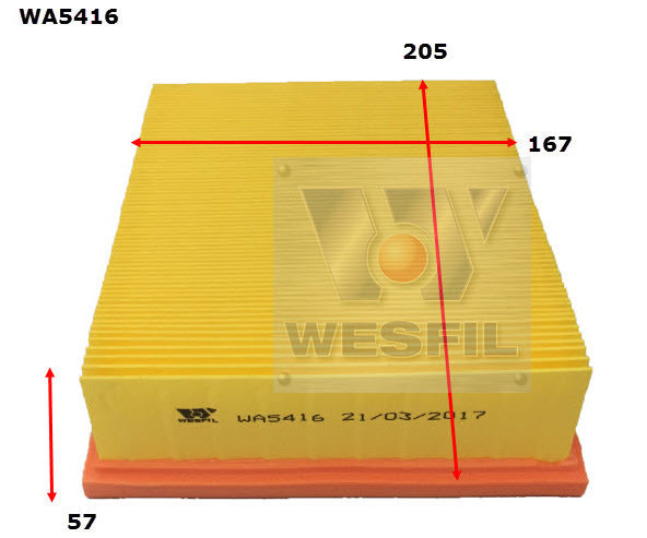 Air Filter A1655 Fits Peugeot WA5416 - Wesfil