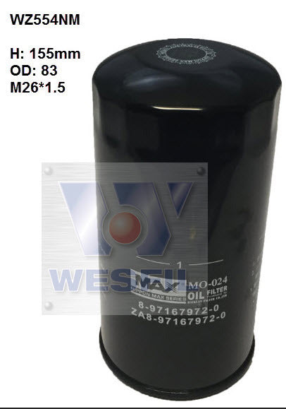 Oil Filter Z554/Z600 Fits Holden WZ554NM - Wesfil
