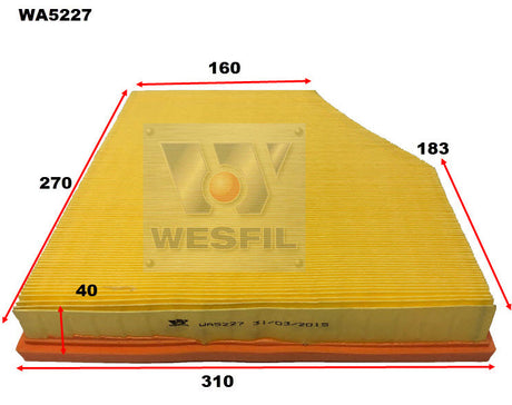 Air Filter A1742 Fits BMW WA5227 - Wesfil