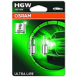 Halogen Bayonet Cap W6W 12V 6W BAX9S Ultra Life B/P 1=2 Globes B/Pack 64132ULT-02B - Osram