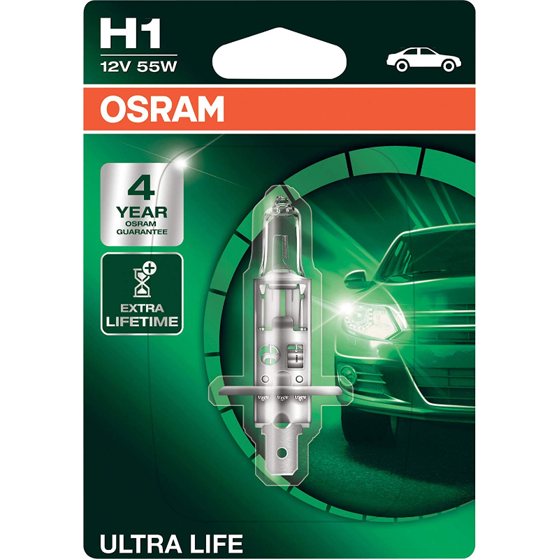 Halogen H1 12V 55W P14.5S Ultra Life B/P 1=1 Globe B/Pack 64150ULT-01B - Osram