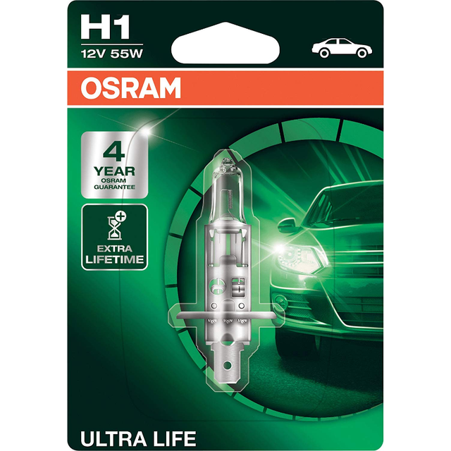 Halogen H1 12V 55W P14.5S Ultra Life B/P 1=1 Globe B/Pack 64150ULT-01B - Osram
