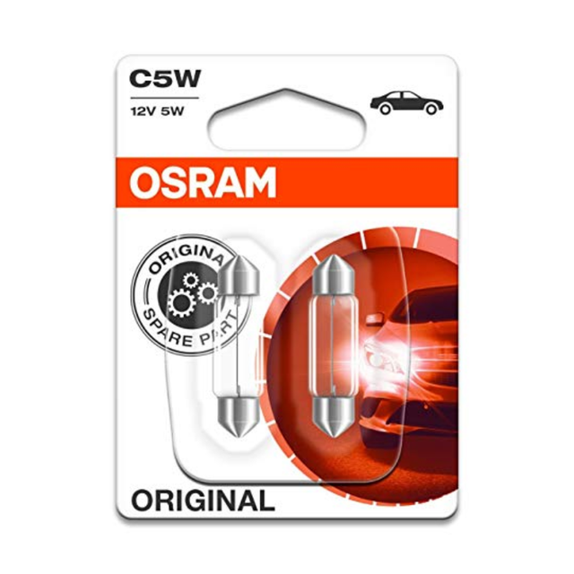 Festoon C5W 12V 5W SV8.5 11mmx36mm B/P 1=2 Globes B/Pack (12844B2) 6418-02B - Osram