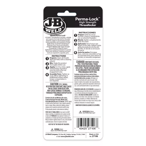 Perma-lock Red Threadlocker Superior Lock Threaded Fasteners 3 Sizes - J-B Weld