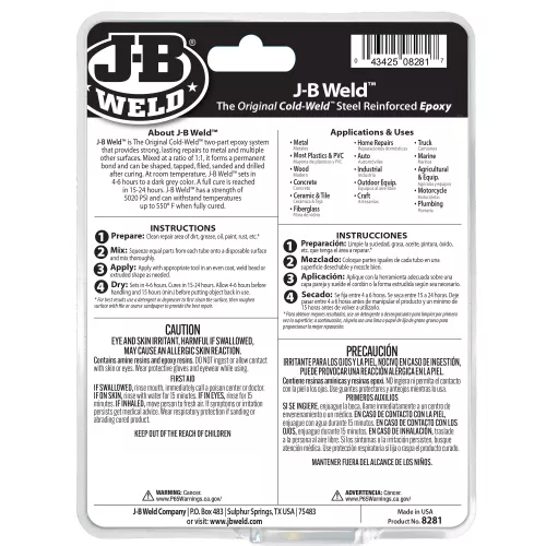 Professional Size Steel Reinforced Epoxy Repairs To Metal 283.6g - J-B Weld