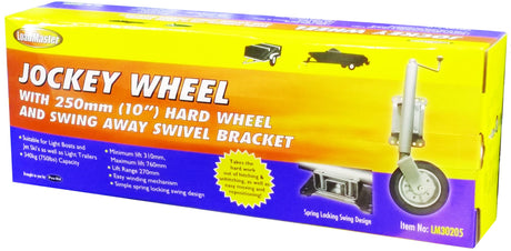 Jockey Wheel - 250mm (10") Solid Wheel With Swing Away Bracket - LoadMaster