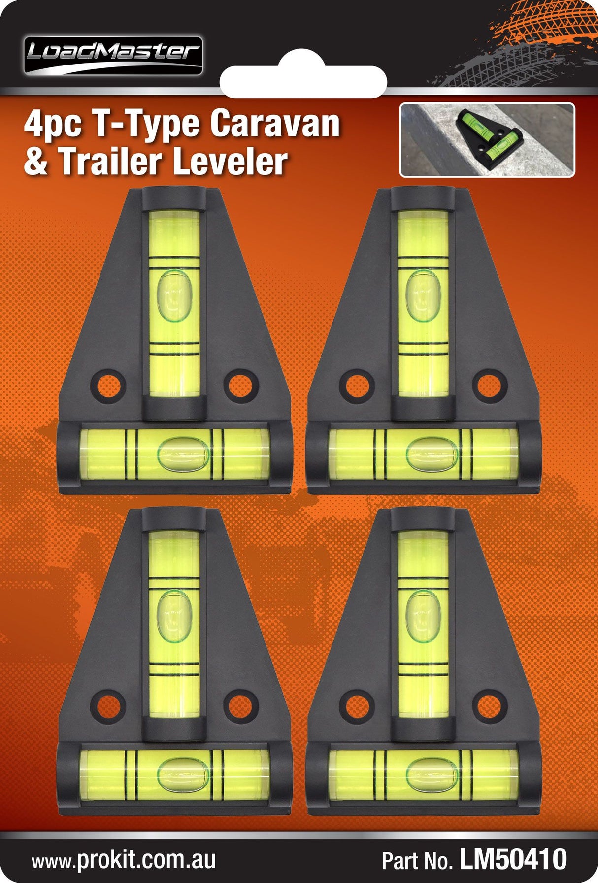 4 Piece T-Type Caravan & Trailer Leveler – Dual Axis Bubble Level - Loadmaster | Universal Auto Spares