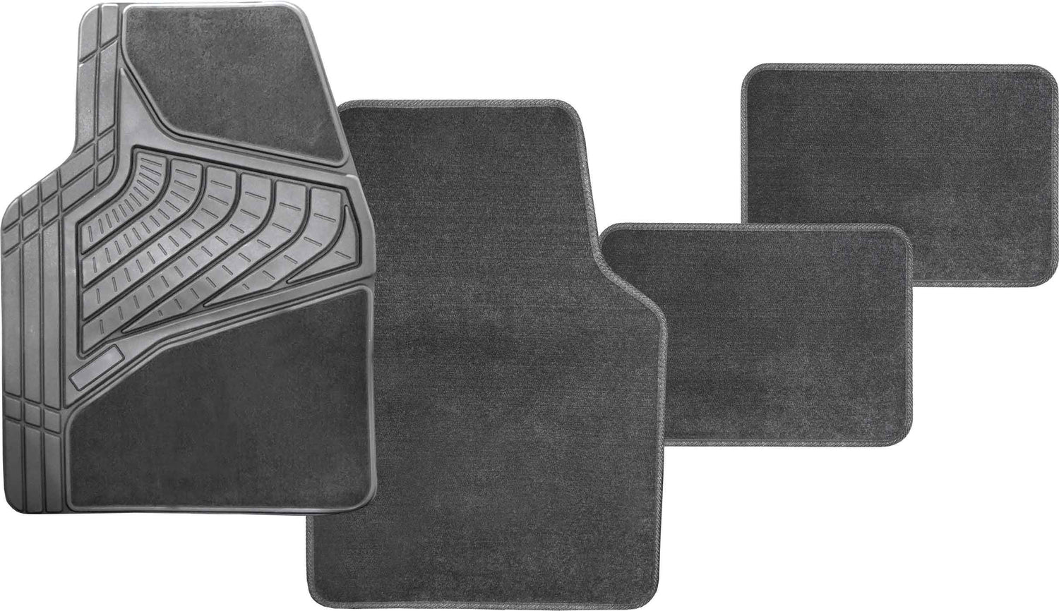 4 Piece Grey Carpet & Rubber Mat Set with Velcro Positioning Tabs - PC Procovers