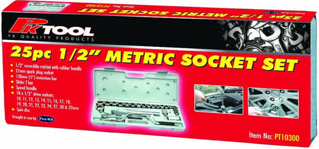 25 Pieces 1/2” Drive Metric Socket Set - PKTool