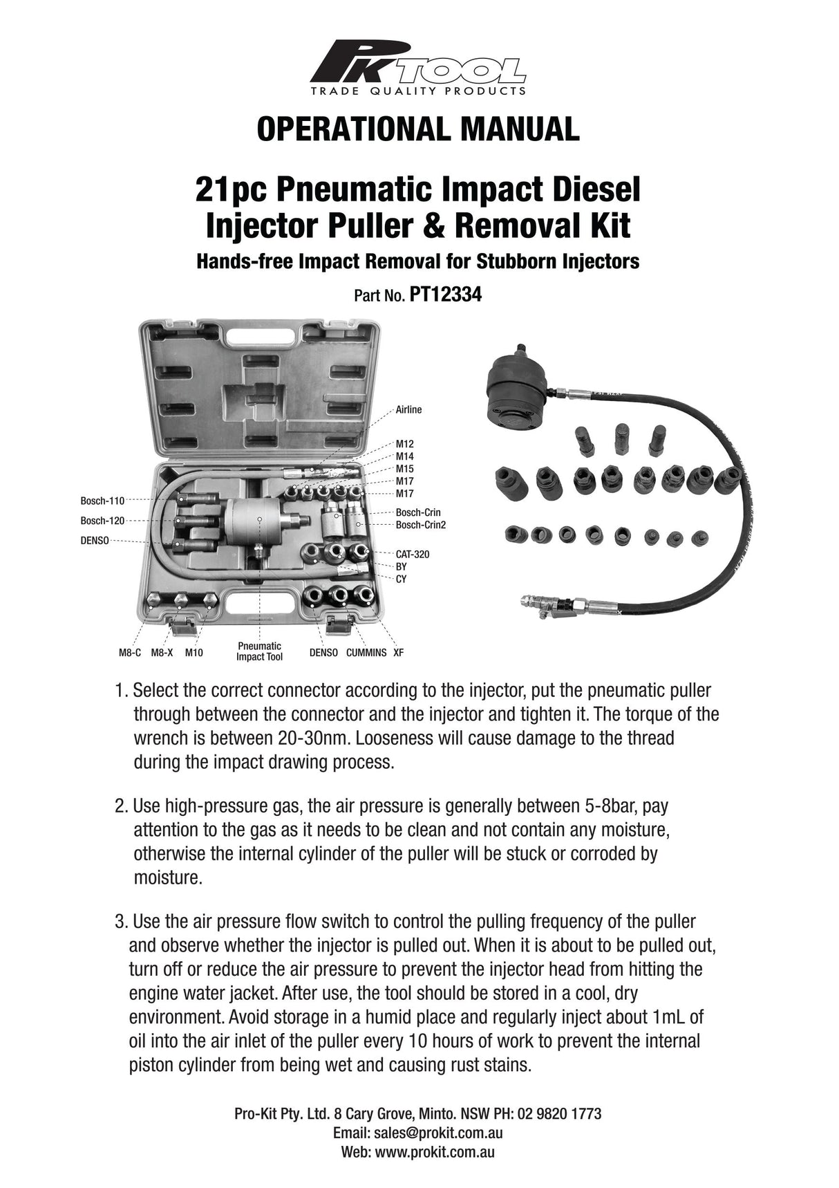 21 Piece Pneumatic Impact Diesel Injector Puller & Removal Kit - PKTool