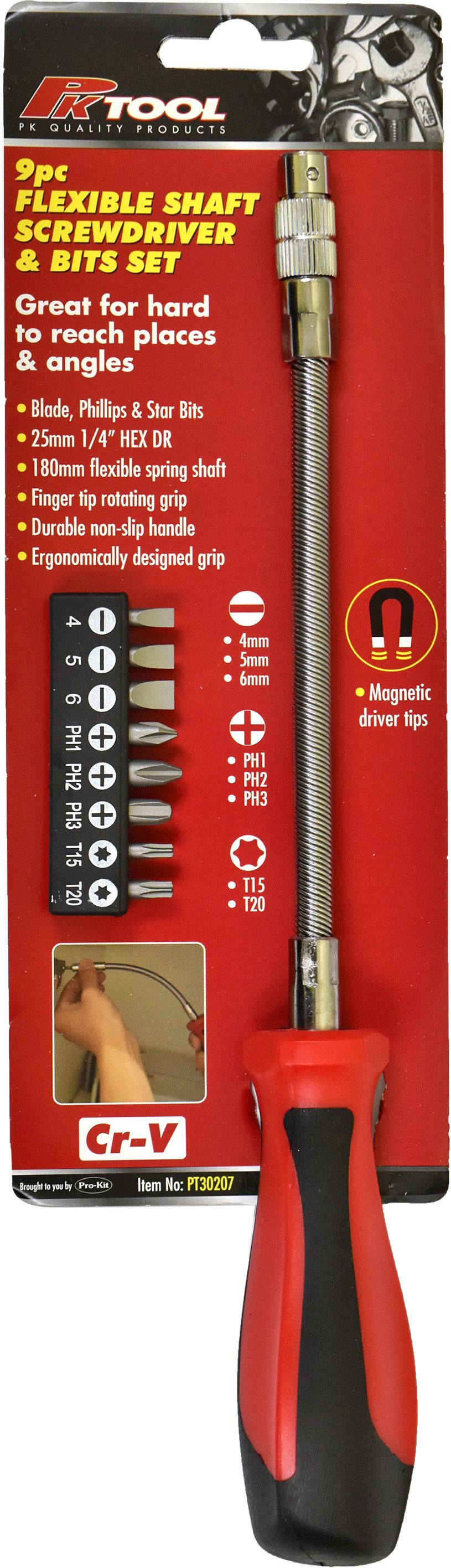 9 Pieces Flexible Shaft Screwdriver & Bits Set - PKTool