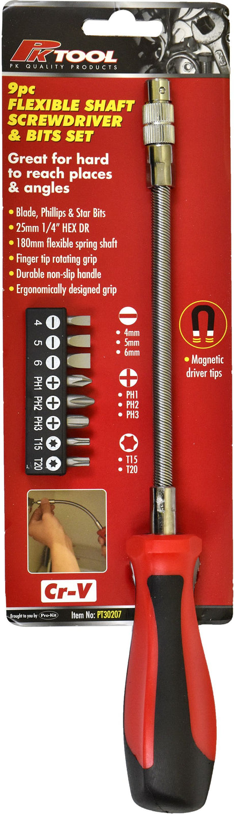 9 Pieces Flexible Shaft Screwdriver & Bits Set - PKTool