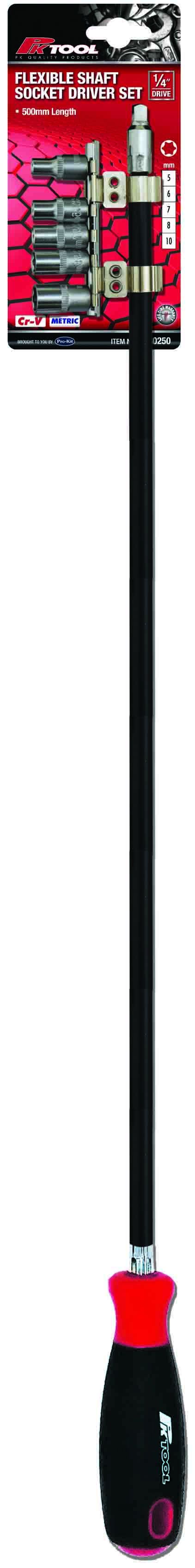 6 Pieces 1/4” DR 500mm Metric Flexible Shaft Socket Driver Set - PKTool