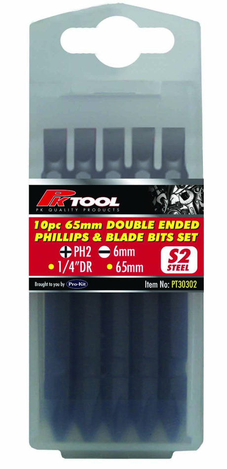 10 Pieces 1/4” Hex 65mm Double Ended Screwdriver Bits Set - PKTool
