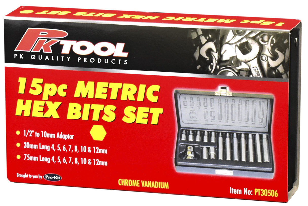 15 Piece 1/4" Hex Metric Hex Bits Set - PKTool