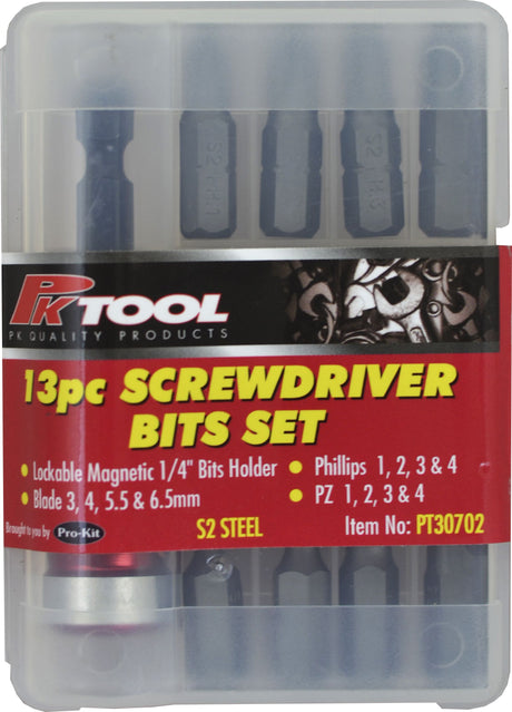 13 Pieces 1/4” Hex Screwdriver Bits Set - PKTool | Universal Auto Spares