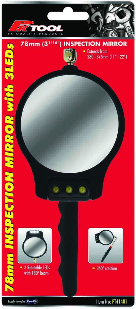 Telescopic Inspection Mirror with 3 LED Lights - PKTool | Universal Auto Spares