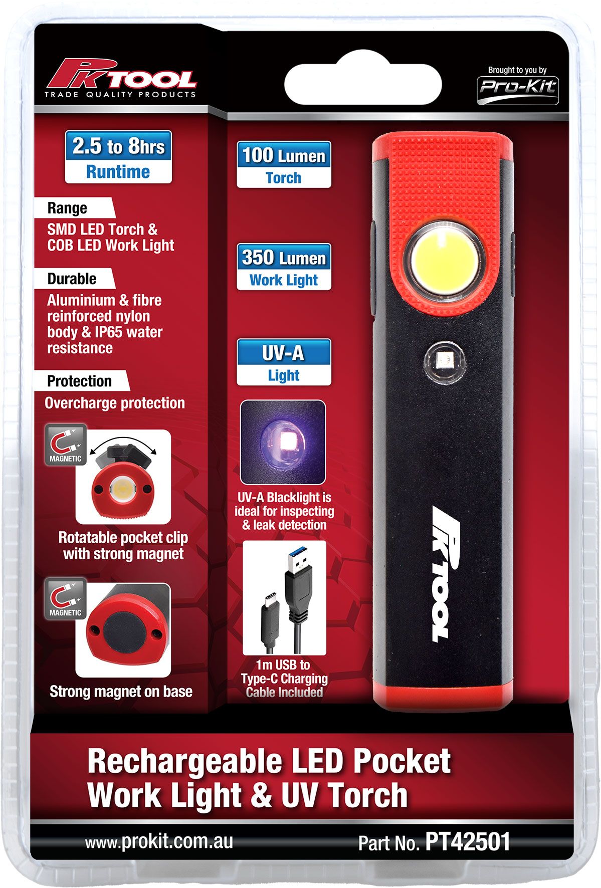 Rechargeable LED Pocket Work Light & UV Torch - PKTool