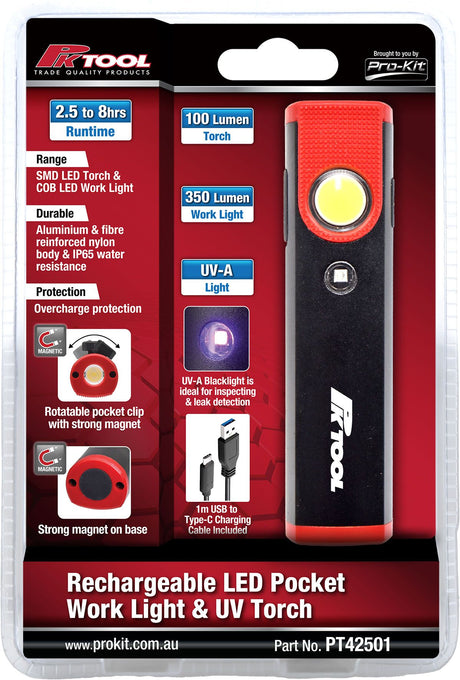 Rechargeable LED Pocket Work Light & UV Torch - PKTool