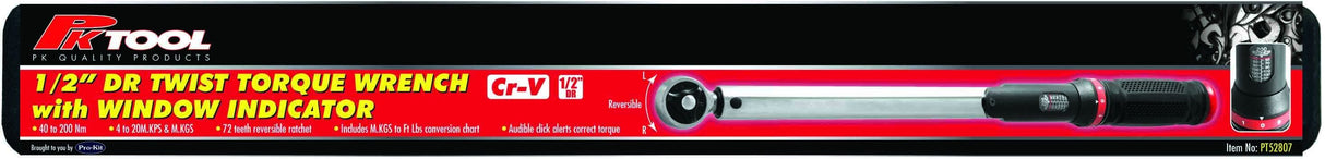 1/2" DR CR-V Twist Torque Wrench With Window Strip Indicator - PKTool