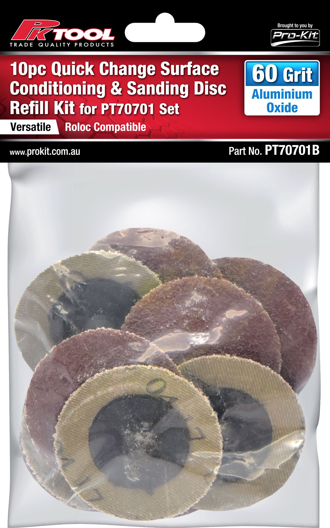 10 Piece 60 Grit Aluminium Oxide Sanding Discs - PKTool | Universal Auto Spares