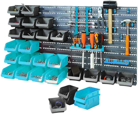 Multi Functional Hi Density Plastic Wall Mounted With 43pc Storage Bins & Tool Holders - PKTool