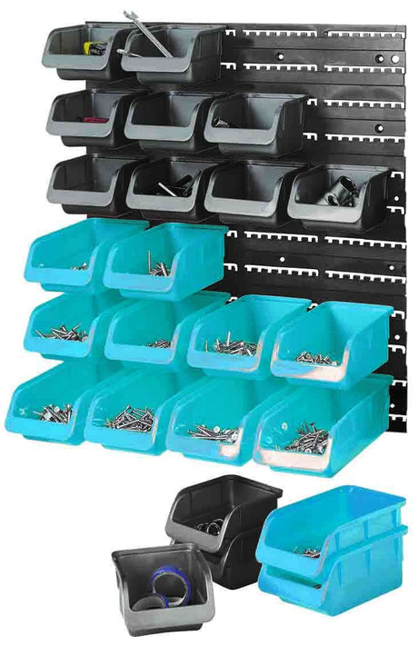 Multi Functional Hi Density Plastic Wall Mounted With 25pc Mixed Storage Bins - PKTool | Universal Auto Spares