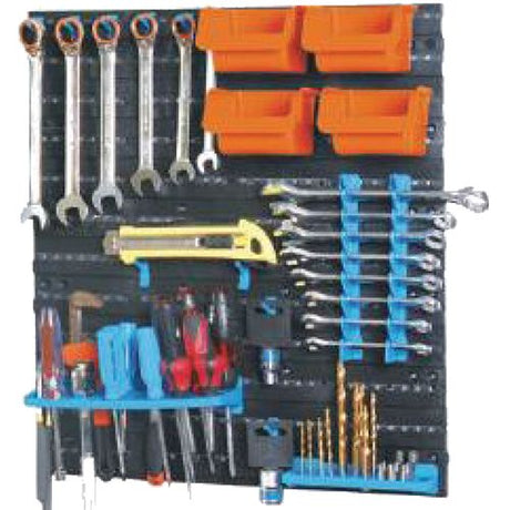 Tool Rack Set 18pc Wall Mounted With Mounting Boards, 4 Parts Boxes & 12 Tool Hooks - PKTool | Universal Auto Spares