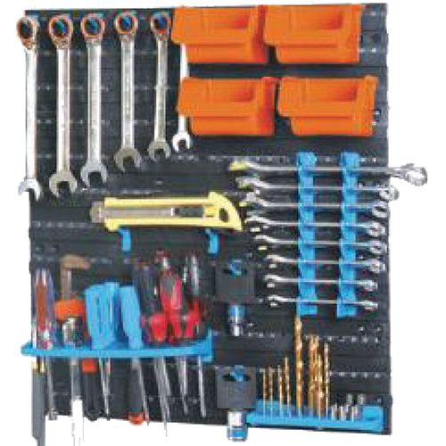 Tool Rack Set 18pc Wall Mounted With Mounting Boards, 4 Parts Boxes & 12 Tool Hooks - PKTool