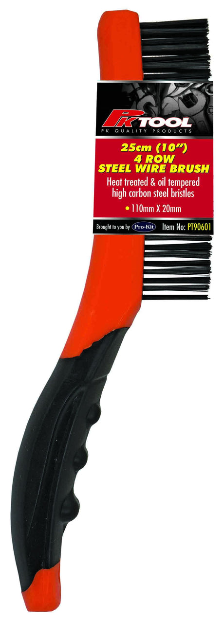 25cm (10”) 4 Row Steel Wire Brush - PKTool | Universal Auto Spares