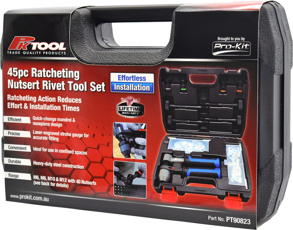 45 Pieces Ratcheting Nutsert Rivet Tool Set - PKTool | Universal Auto Spares