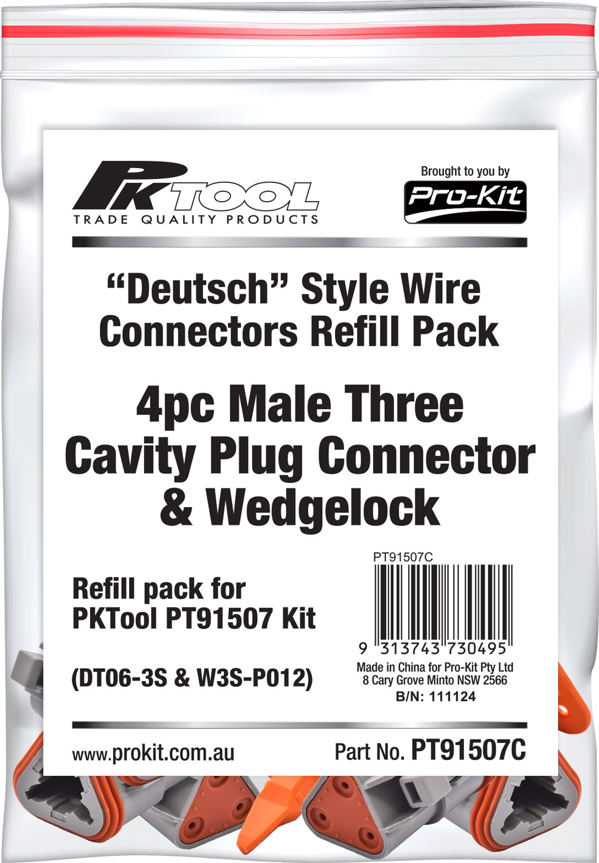 4 Piece Male Three Cavity Plug Connector & Wedgelock - PKTool | Universal Auto Spares
