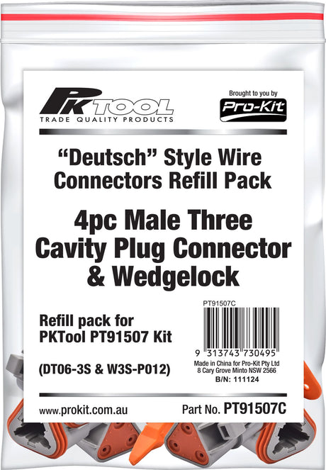 4 Piece Male Three Cavity Plug Connector & Wedgelock - PKTool | Universal Auto Spares