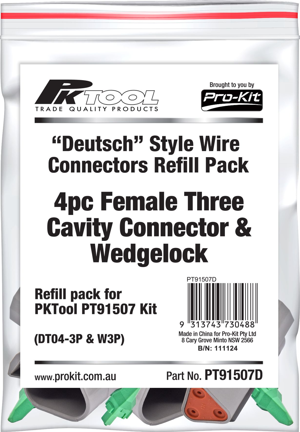 4 Piece Female Three Cavity Connector & Wedgelock - PKTool | Universal Auto Spares