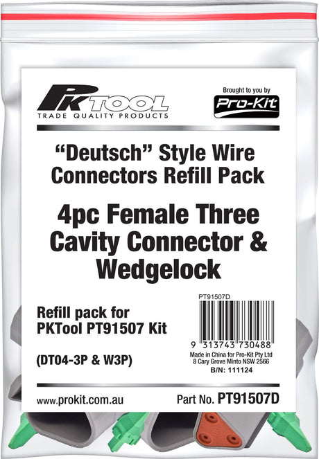 4 Piece Female Three Cavity Connector & Wedgelock - PKTool | Universal Auto Spares