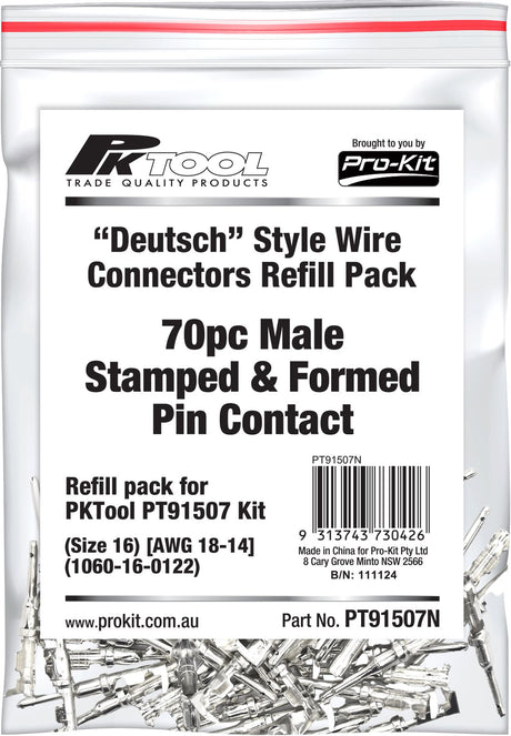 70 Piece Male Stamped & Formed Pin Contacts Size 16 Deutsch Style Refill Kit - PKTool | Universal Auto Spares