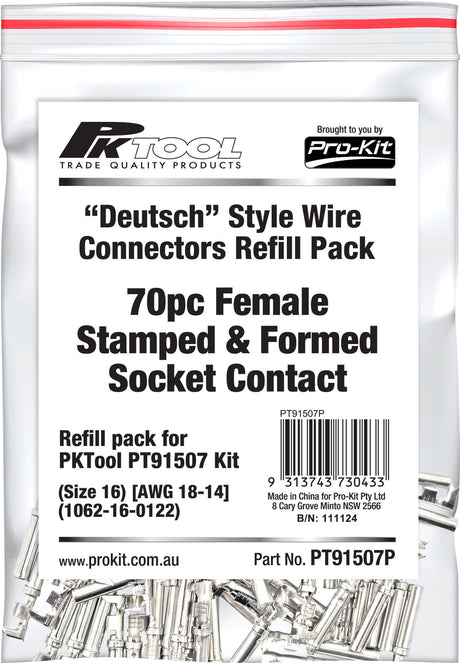70 Piece Female Stamped & Formed Socket Contacts Size 16 Deutsch Style Refill Kit - PKTool | Universal Auto Spares