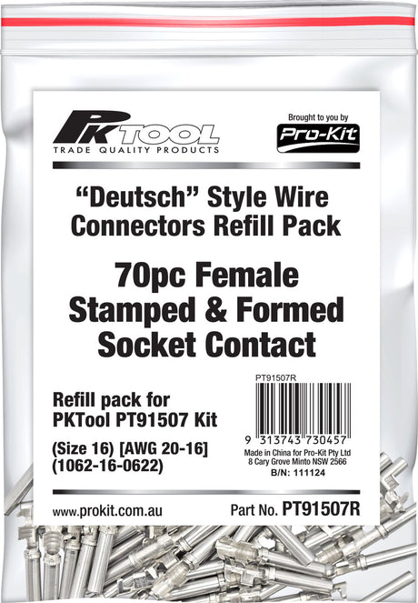 70 Piece Female Stamped & Formed Socket Contact Size 16 Deutsch Style Refill Kit - PKTool (Copy) | Universal Auto Spares