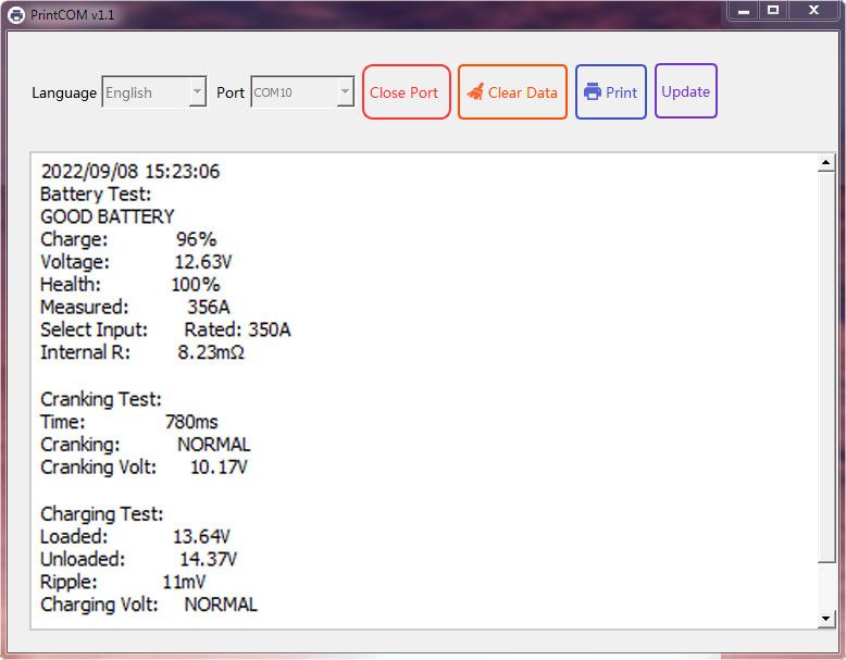 12V/24V Electronic Battery Tester & Analyzer with Built-In Thermal Printer - Charge