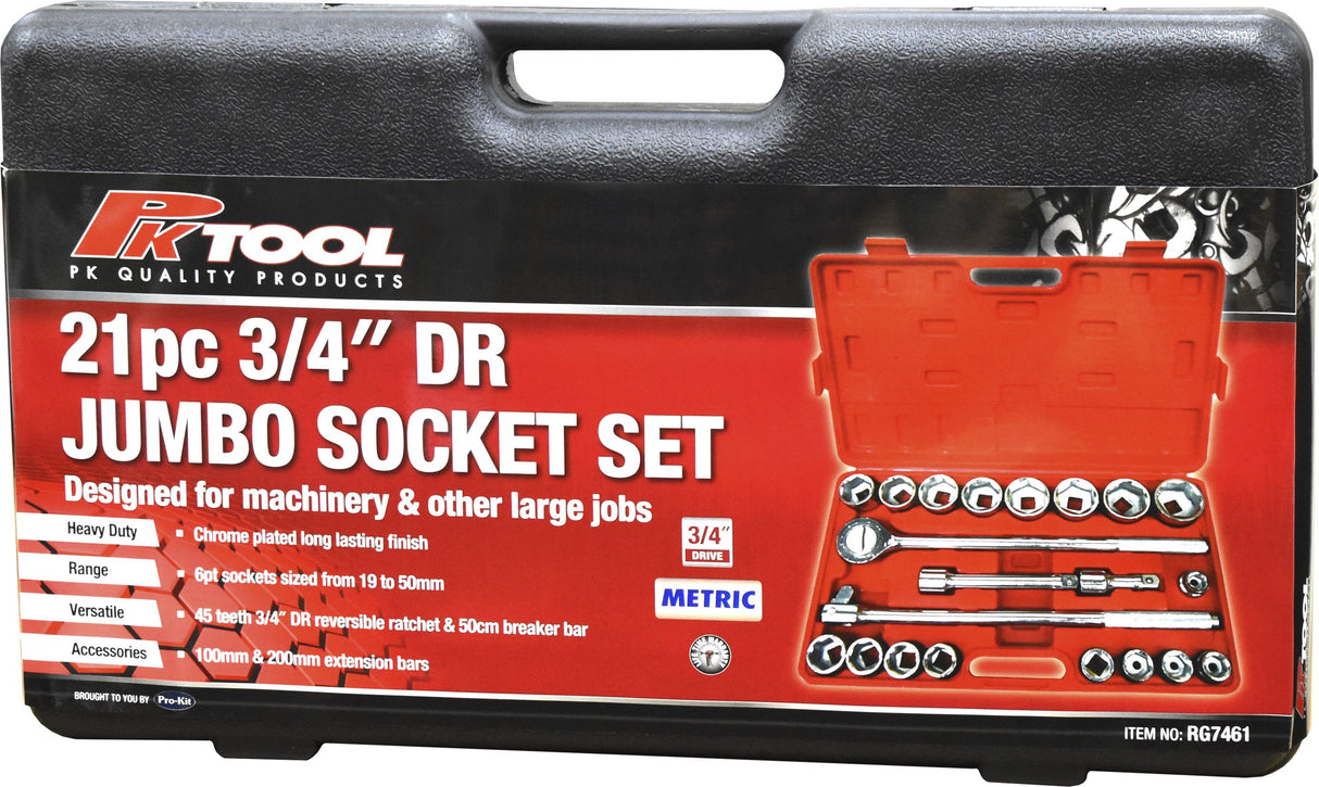 21 Pieces 3/4” Drive CR-V Jumbo Metric Socket Set - PKTool