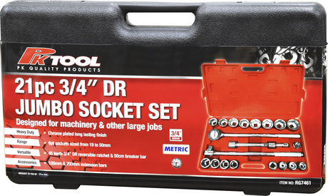 21 Pieces 3/4” Drive CR-V Jumbo Metric Socket Set - PKTool