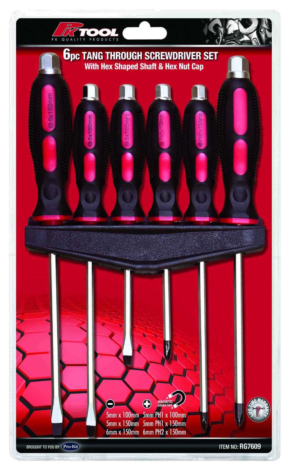 6 Pieces Heavy Duty Tang Through Screwdriver Set With Hex Head - PKTool
