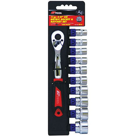 11 Pieces 3/8” Drive 200mm Metric CR-V Socket & Ratchet Set - PKTool