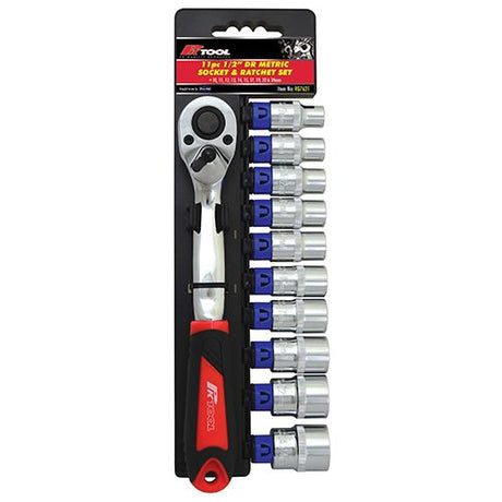 11 Pieces 1/2” Drive 250mm Metric CR-V Socket & Ratchet Set - PKTool