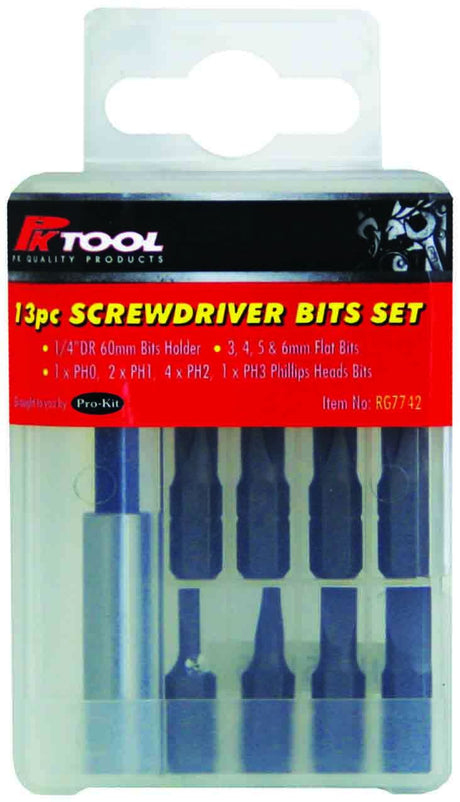 13 Piece 1/4” Hex Screwdriver Bits Set With Drill Adaptor - PKTool