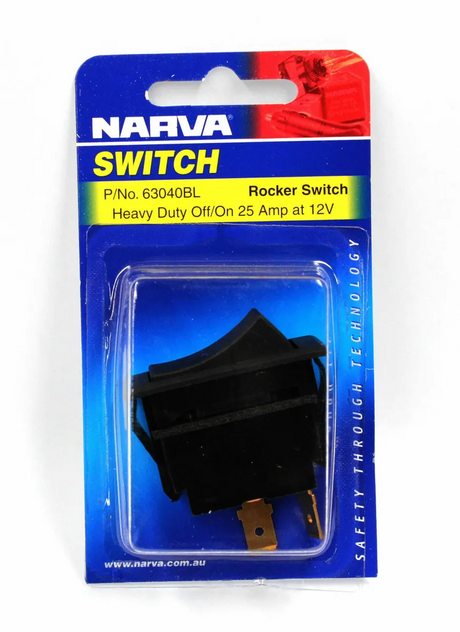Off / On Heavy Duty Rocker Switch 25 Amp 12 Volt Push Fit Style - Narva | Universal Auto Spares