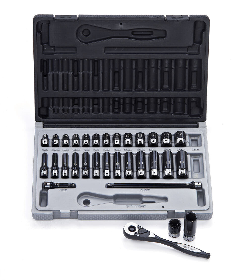 31 Piece 1/4" DR 6-Point Metric Standard & Deep Socket Set - Dual Action