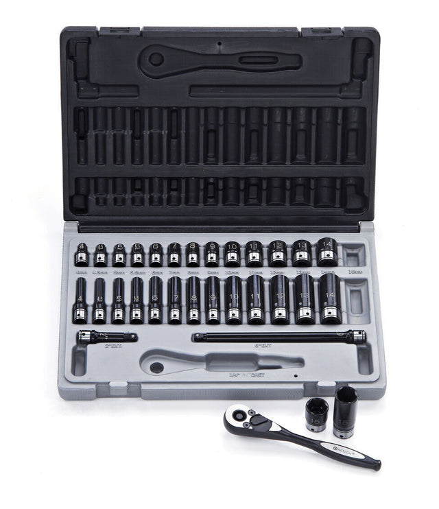 31 Piece 1/4" DR 6-Point Metric Standard & Deep Socket Set - Dual Action