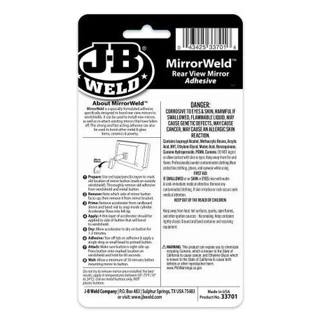 Mirror Weld Adhesive Bond Rear View Mirrors to Windshields - J-B Weld