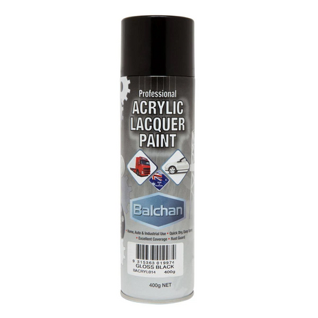 Acrylic Gloss Black Fast-Drying Aerosol 400g - Balchan | Universal Auto Spares